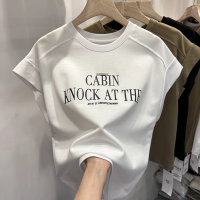 เสื้อนอกเสื้อยืดแขนกุดลายตัวอักษรสะพายไหล่ทรงหลวมสำหรับผู้หญิงเสื้อแฟชั่นแขนลอยอินเทรนด์