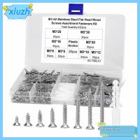 XIUZH 420Pcs เหล็กไร้สนิม สกรูไม้หัวแบน Phillips ไดรฟ์หัว countersunk เงินสีเงิน สกรูคละแบบ การแตะด้วยตัวเอง M3 ชุดอุปกรณ์ยึด เฟอร์นิเจอร์สำหรับตกแต่ง