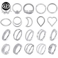 F136 ASTM ห่วง G23เจาะผนังกั้นไทเทเนียม CZ Daith Conch Hoop หูเซ็กเมนต์ห่วงจมูกสองครั้ง16G