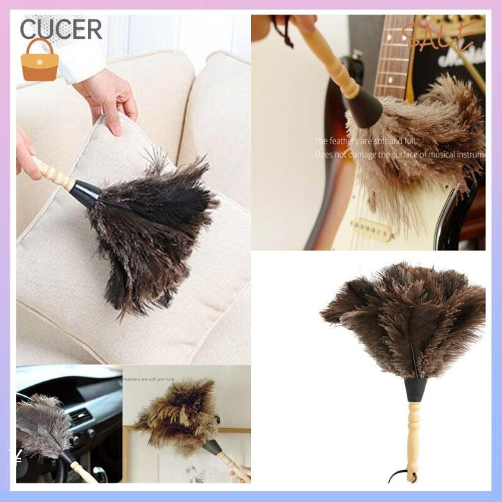 Anti-Static Ostrich Feather Fur Brush Duster Dust Cleaning Tool Wooden  Handle