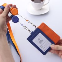 Retractable Lanyards ID Badge Holder Leather Bank Bus Pass Card Case Cover Men Womens Bank Credit Card Holder Strap Cardholder Card Holders