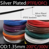 ลวดชุบเงิน PTFE OD 1.35มม. ฉนวนสายเคเบิล OFC อิเล็กตรอนแบบอ่อนอุณหภูมิสูงเฮดโฟนดีไอวายสายสัญญาณ1เมตร