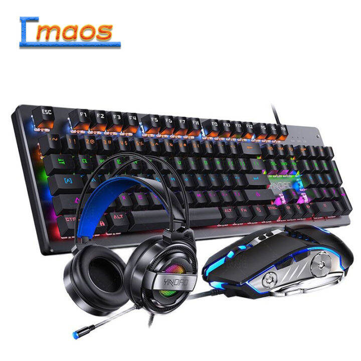 Gaming Keyboard Mouse Headset Set Mechanical Feel Game 104 Keys LED