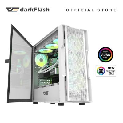 (DK431) Case (เคสคอมพิวเตอร์) DarkFlash (E-ATX/ ATX/ M-ATX) พัดลม 4 ตัว (RGB) ด้านข้างกระจกเทมเปอร์(White) -ของแท้