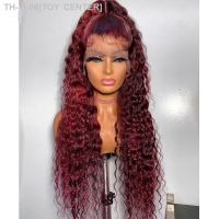 180 Density Long Burgundy Kinky Curly Lace Front Wig for Black Women 99j BabyHair Glueless Preplucked Synthetic Cosplay wine Red [ Hot sell ] TOY CENTER