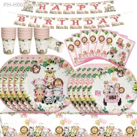 Pink Jungle Birthday Party Disposable Tableware Set Pink Jungle Plates Cups Napkins Girls Jungle Wild One Birthday Decorations