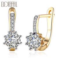 DOTEFFIL 925 Sterling Silver Round AAA Zircon WhiteBlue 18K Gold Earrings For Women Jewelry Fashion Wedding Party Gift