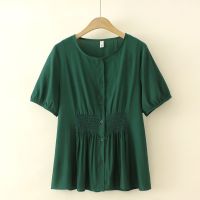 【มีไซส์ใหญ่】Plus Size Womens Short Sleeve White Green Summer T-Shirts Ladies Office-wear Female Tops