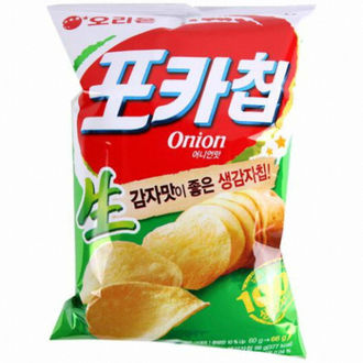 ขนมมันฝรั่งทอดกรอบแผ่นเรียบ รสหัวหอม โพกาชิป pochachip onion brand orion 66g 포카칩 ขนมเกาหลี เลย์เกาหลี