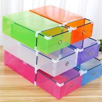 6PCS Metal Edging Home Drawer Shoes Box Foldable Clear Shoes Storage Box Plastic Stackable Shoe Organizer Space Saving