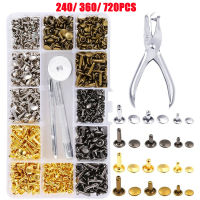 480360240ชิ้นหนัง Rivets หมวกคู่ Rivet รอบกระดุมโลหะด้วยหมัดคีมแก้ไขชุดสำหรับ DIY หนังหัตถกรรม Rivets