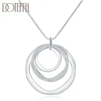 DOTEFFIL 925 Sterling Silver 18 Inches Three Circle Pendant Chain Frosted Necklace For Women Fashion Wedding Party Charm Jewelry