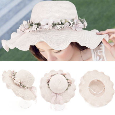 shiqinbaihuo ผู้หญิงฤดูร้อน Sun Beach หมวกกลางแจ้ง Sun Hat กับ Flowers Elegant 2017 New