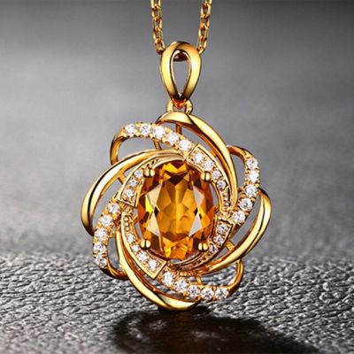 JDY6H Accessories for Women Gold Plated Gemstone Flower Necklaces for Women Wedding Engagement Zircon Crystal Pendant Necklace Coll