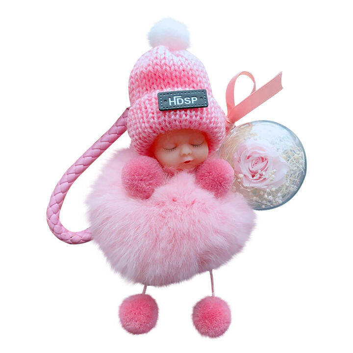 new-design-fashion-lovely-simulation-plush-squint-doll-valentines-day-rose-keychain-car-hang-ring-keychain-jewelry-gifts