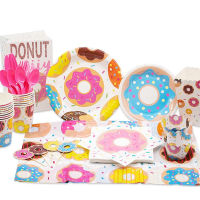 Hot Donut Party Theme ตกแต่งหลอดกระดาษ One-Time Tableware Baby Shower Donut ตกแต่งบนโต๊ะอาหาร Birthday Party Decorations