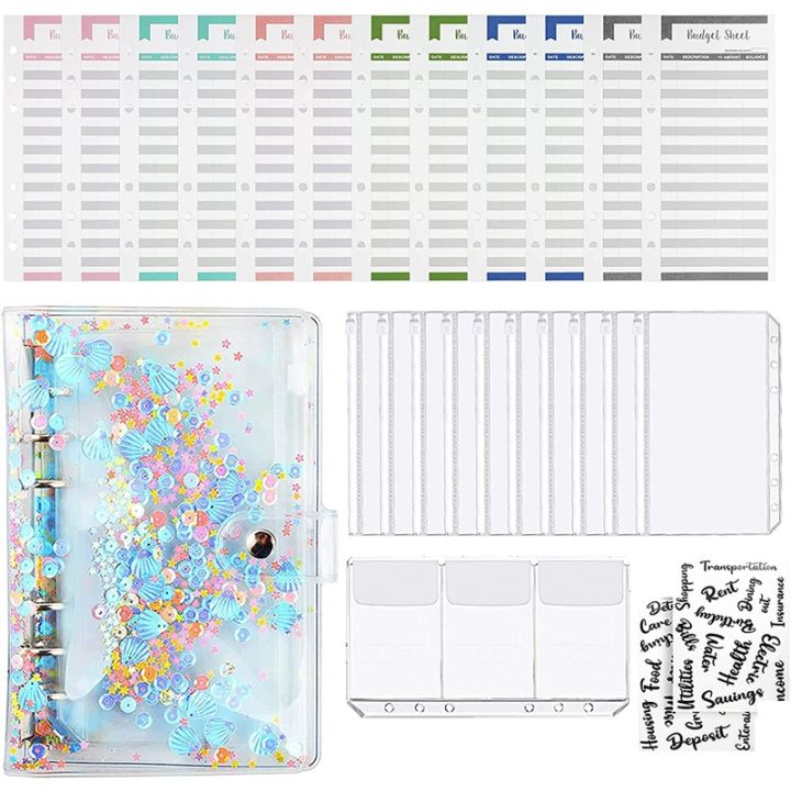 a6-budget-binder-glitter-budget-planner-clear-organizer-6-rings-refillable-money-saving-binder-for-home-office-school