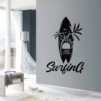 Water Sports Wall Decals Surfing Board Palm Beach Sun Creative Pattern Vinyl Waterproof Wall Stickers Teen Room Decor