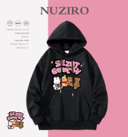 NUZIRO เสื้อมีฮู้ดพิมพ์ลายสัตว์,เสื้อมีฮู้ดสไตล์เกาหลีทรงหลวมสำหรับผู้หญิง #I0188