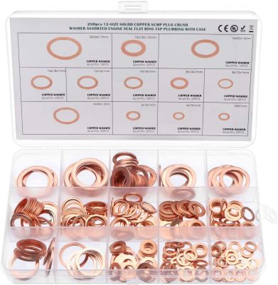 280pcsPack M5-M20 Copper Washers 12 Sizes O Ring Copper Gaskets Set Sealing Washer Flat Ring Seal Kit Hardware Tools for Crush