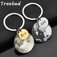 Treebud Custom Photo Keychains Stainless Steel For Women Men Laser Engraved Picture Name Date Keyrings Family Jewelry Gifts Key Chains