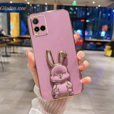 Andyh New Design For Vivo Y21A Y21E Y21T Y21S Y21 2021 Y33S Y33T Case Luxury 3D Stereo Stand Bracket Smile Rabbit Electroplating Smooth Phone Case Fashion Cute Soft Case
