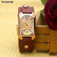 Shsby Color Literal Oval Ladies Student Cowhide นาฬิกาคู่รักหนังแท้