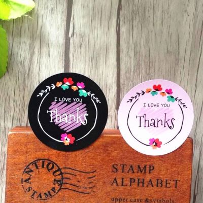 800pcs/lot Black &amp; Pink Thanks series Circular Adhesive Kraft Seal Sticker for Baking Gift Label Stickers Funny DIY Work Stickers Labels