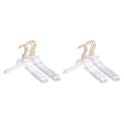 10 Pcs Clear Acrylic Clothes Hanger with Gold Hook, Transparent Shirts Dress Hanger with Notches for Lady Kids S &amp; L