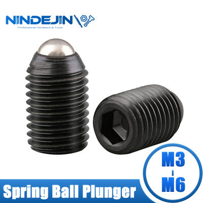 NINDEJIN 2-15Pcs ซ็อกเก็ตหกเหลี่ยม Ball Point ชุดสกรูเหล็กคาร์บอน M3/M4/M5/M6ลูกบอลสปริงชุดลูกสูบสกรู
