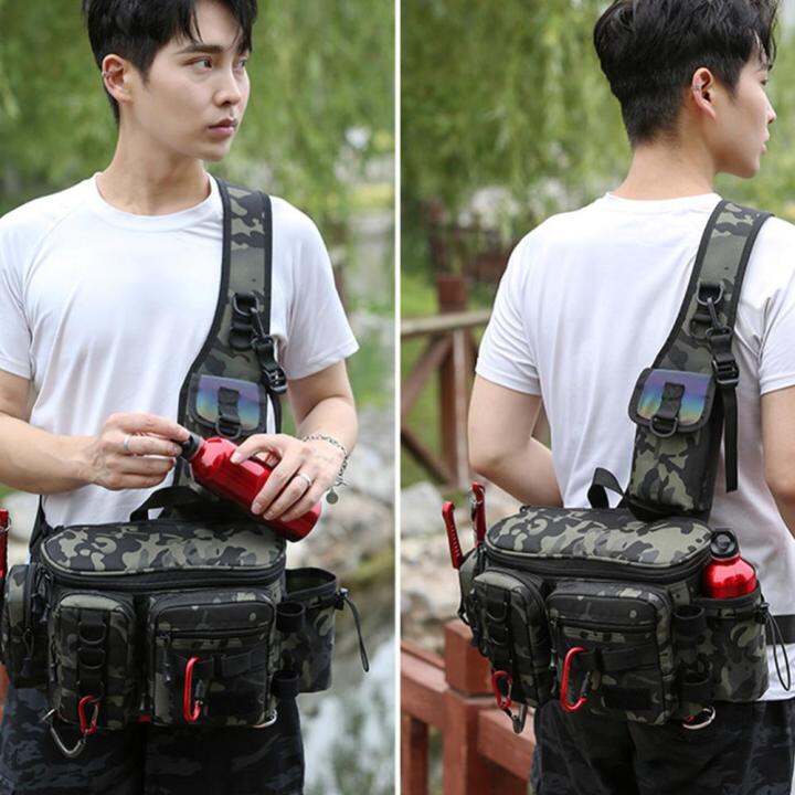 กระเป๋าสะพายคาดลำตัวตกปลาทำจากไนลอนมีหลายช่องกันน้ำสำหรับกีฬากลางแจ้งสำหรับ600d