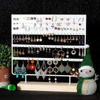 Earring Stand Display Rack 3-Tier Ear Stud Holder Jewelry Organizer Ear 144 Holes with Wood Base