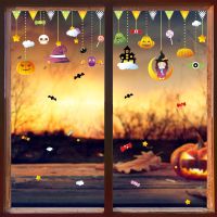 Halloween Decoration Horror Wall Stickers Witch Pumpkin Theme Cartoon Cute Window Static Stickers Atmosphere Layout 【OCT】