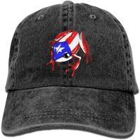 Yuer Ley Men&amp;Women Puerto Rico Flag Frog Adjustable Vintage Washed Denim Cotton Dad Hat Baseball Hat Navy