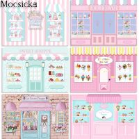 Mocsicka Ice Cream Candy Shop Theme Photography Backdrop Candy Bar Sweet Shoppe Birthday Party Decoration Background Photoshoot Bar Wine Tools