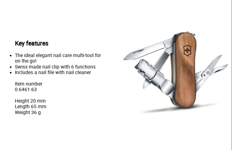 Victorinox Nail Clip 580 Walnut Wood Swiss army knife - 6 functions - with  nail clipper