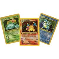 3ชิ้นการ์ดภาษาอังกฤษโปเกมอน1996ปี PTCG Charizard Blastoise Venusaur เกมอนิเมะตุ๊กตาคริสต์มาสกวางเรนเดียร์บัตรสะสมสำหรับเด็กเกมไพ่