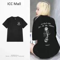 ICC เสื้อยืดสีดำสำหรับสุภาพสตรี การพิมพ์ดอกไม้ตัวอักษร วินเทจ ผ้าฝ้าย สวมใส่สบาย ๆ นุ่ม เสื้อยืด oversize