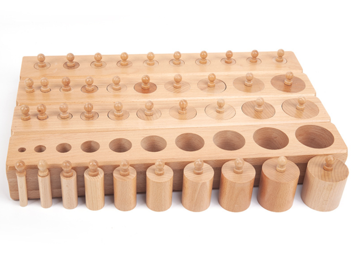 4 Sets Cylinder Blocks Children Trum Wooden Knobbed Cylinder Socket