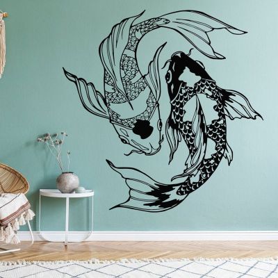 [24 Home Accessories] Koi Fish Wall Decals ไวนิลตกแต่งภายในบ้านสำหรับห้องนั่งเล่นห้องนอนห้องน้ำพิธีขึ้นบ้านใหม่ของขวัญสติ๊กเกอร์ติดผนังวอลล์เปเปอร์3D08