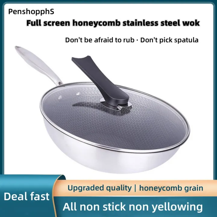 304 stainless steel wok with lid Non stick frying pan