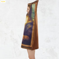 KISSYA Mona Lisa Jumpsuit ภาพจิตรกรรมฝาผนังฮาโลวีนปาร์ตี้เครื่องแต่งกายตัวตลกนำมาใช้สำหรับงานปาร์ตี้ฮาโลวีน