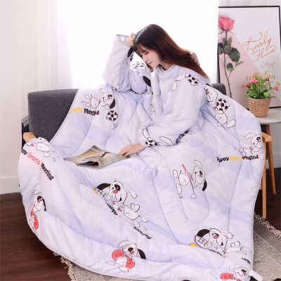 new winter warm Lazy quilt with Sleeves Mechanical Wash office Nap Covered Blanket lovely cartoon print Wearable quilted quilts