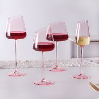 【CW】□  4/2/1Pcs Hand Blown Glass Goblet Wine European Pink Stemmed Sparkling Cup for Wedding Gifts