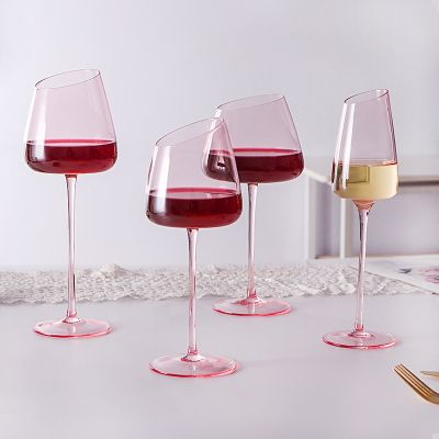 【CW】□  4/2/1Pcs Hand Blown Glass Goblet Wine European Pink Stemmed Sparkling Cup for Wedding Gifts