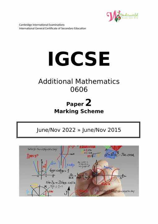 IGCSE Additional Mathematics 0606 | Paper 2 | Marking Scheme | Lazada