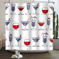 Drink Shower Curtain Repeating Pattern with Red Wine Alcohol Beverages and Cocktails Glasses Polyester Fabric Bathroom Decor