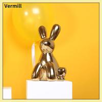 VERMILL สีทองทอง เครื่องประดับตกแต่งลายกระต่ายพอร์ซเลน พอร์ซเลนสีขาว กระต่ายกระต่ายกระต่าย ตกแต่งกระต่ายสีทอง สวยงามสวยงาม ของตกแต่งรูปปั้นเซรามิกรูปสัตว์ ห้องในห้อง