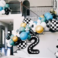 88pcs Retro Willow Green Black White Baby Shower Checkered Balloon Arch Two Fast Racing Car First Happy Birthday Party Supplies