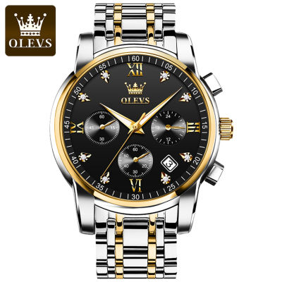 OLEVSนาฬิกาข้อมือหรูหราสำหรับชาย2020ขายPawn Ticketกันน้ำธุรกิจสแตนเลสมัลติฟังก์ชั่นาฬิกาควอตซ์ปฏิทิน
